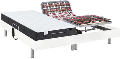 Vente-unique Bed met elektrische lattenbodem hout wit 2 x 80