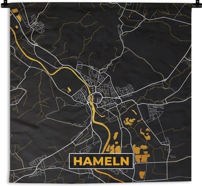 Wandkleed - Wanddoek - Plattegrond – Hameln – Goud – Stadskaart – Kaart - Duitsland - 180x180 cm - Wandtapijt