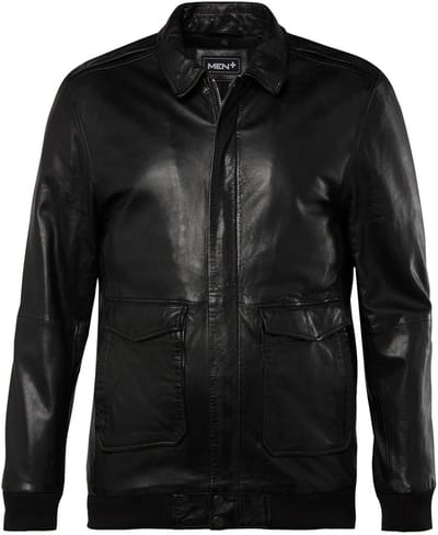 Men Plus - Heren - Leren jack leer patch op de achterkant - Zwart - Maat 3XL