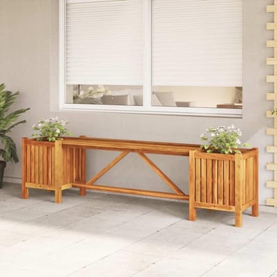 Tuinbank met plantenbakken - Houten zitbank - Buiten ontspannen - Weerbestendig acaciahout - 150 x 30 x 40 cm - Bruin