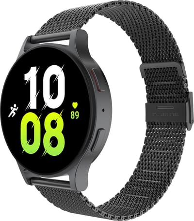 Cazy horlogebandje geschikt voor Samsung Galaxy Watch Bandje (Silksteel) - Smartwatchbandjes - Universeel bandje geschikt voor Samsung Galaxy Watch 7 / Watch 6 / Watch 5 / Watch 4 / Watch FE - Zwart