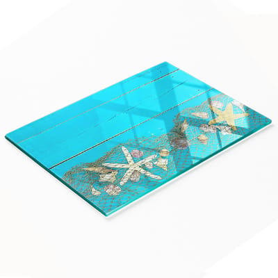 Glazen snijplank met afbeelding van zeesterrenschelpen, 80x52 cm