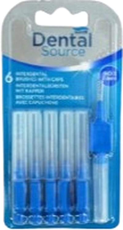 Tandenragers / Tandenstokers '' Dental Source '' - Blauw - Kunststof - ISO 3 - 0.6 mm - 6 Interdental brushes met caps - Tandenstoker - Mondhygiëne - Tandplak verwijderaar