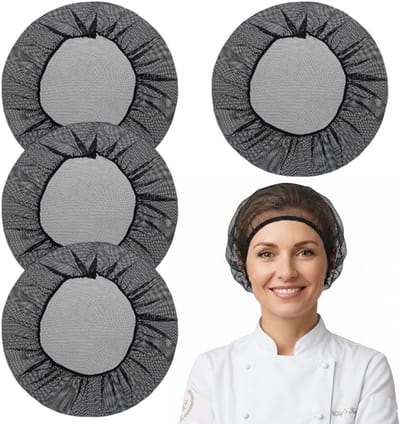 Set van 4 Zwarte Haarnetten voor Mannen en Vrouwen, Elastische Haarnetten voor Keuken, Werk en Slaap, Herbruikbaar en Wasbaar