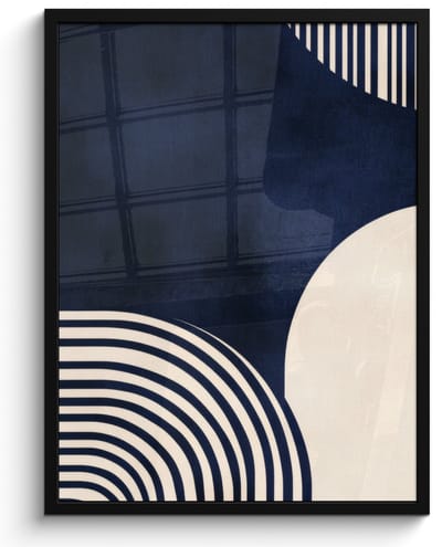 Poster in lijst - Fotolijst 50x70 cm - Posters - Donkerblauw - Abstract - Lijnen - Posterlijst zwart - Decoratie - Wanddecoratie woonkamer - Muurdecoratie slaapkamer