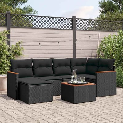 vidaXL - 7-delige - Loungeset - met - kussens - poly - rattan - zwart