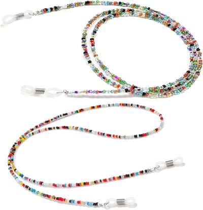 Set van 2 brillenkettingen voor leesbril - dames en heren - elegante brillenhouder met kleurrijke kralen - antislip - brilaccessoires.