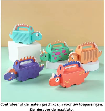 6 Dinosaurus Doosjes - 6x verschillende kleuren - 8 x 4 x 3.7 cm - Karton - Traktatie - Verjaardag - Feestje - Cadeautje - Cookie - Snoep - Dinosaur - Dino