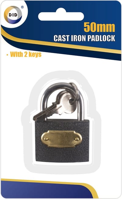 DID Hangslot met 2 sleutels - gietijzer - zwart - 5 cm