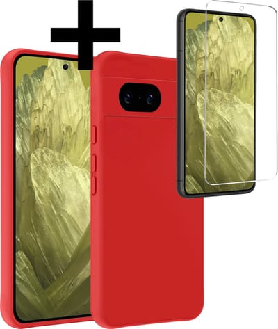 Hoesje - Met Screenprotector - Geschikt voor Google Pixel 8a - Sterk & Shockproof - Back Cover - Siliconen Case - Telefoon Hoes - Telefoonhoesjes - Rood