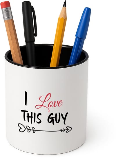 Hacebo® - I love this guy Pennenbakje - iemand die liefde wilt geven aan een ander - pennenhouder - valentijnsdag - cadeau voor vriend(je) - verjaardagscadeau - kado - geschenk - gift - verrassing - Pennenbakje zwart