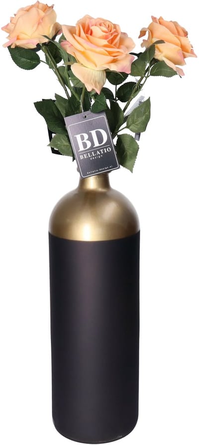 Bellatio Design Kunstbloem Roos Dijon - 3x - 64 cm - perzik oranje - zijde kunstbloemen - Boeket - stelen - rozen