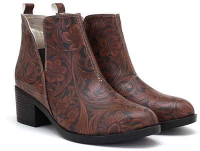 GOBY Dames Enkellaars – Floral Vintage Print – Vegan Leer – Handgemaakt - Maat: 37