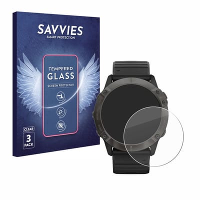 Savvies - Glas Screenprotector voor Garmin Fenix 6X Pro Solar - Gehard Beschermglas 9H 3 Stuks