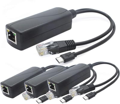 5V PoE Splitter 4-Pack - 48V naar 5V 2.4A Adapter met Micro USB - Compatibel met IP-camera's, Tablets en Raspberry Pi