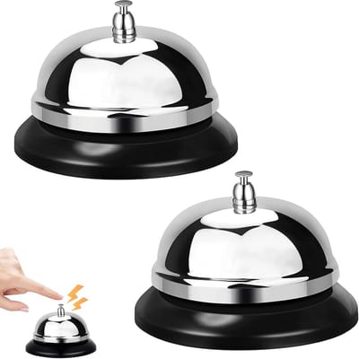 Tafelbel 2 stuks - Receptiebel RVS - Service Melden - Helder Geluid - 85 cm diameter - Zilver