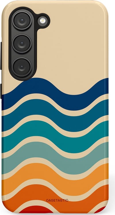 Casetastic hoesje geschikt voor Samsung Galaxy S23 - Dubbellaagse bescherming - Nostalgische golven - Fashion Case - Zand Petrol Rood Oranje