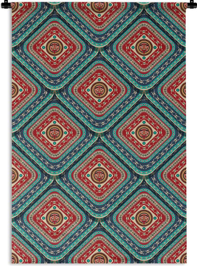 Wandkleed - Wanddoek - Azteken - Patronen - Schedel - 120x180 cm - Wandtapijt