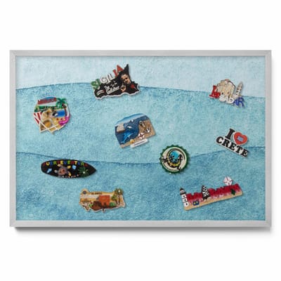 Tulup Magneetbord met Zilveren Frame - Blauw Magneetbord met Ontwerpen - 60 cm x 40 cm - Aquarelblauwe golven - Magnetisch Bord Rechthoekig - Magnetisch Bord voor aan de Wand - Magneetbord met Effen Frame
