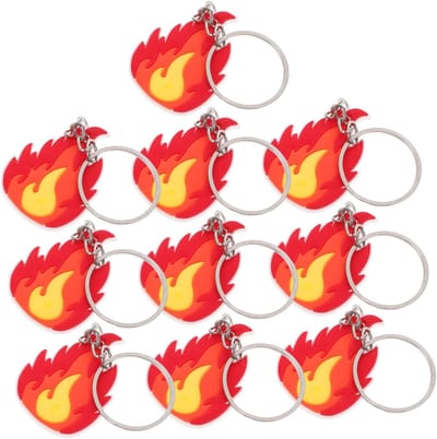 Brandweer Sleutelhangers - Vlam Decoratie - Feest Organisatie - Thematische Accessoires - 10 Stuks - Rood