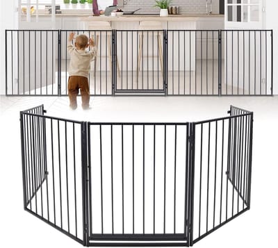 Schoorsteenbeschermingsrooster met Deur - 5-delig - Opvouwbaar - Veiligheid voor Kinderen en Huisdieren - Totale Lengte 305 cm
