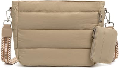 oscaurt Schoudertas voor dames, puffer crossbody bag, lichte handtas, schoudertas, buiktas met muntvak, 2 verstelbare riemen voor werk, reizen, dagelijks gebruik
