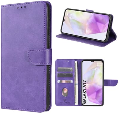 Multimedia & Accessoires PU Lederen Book Case Hoesje geschikt voor Samsung Galaxy A17 – Paars - Portemonnee – Met Stand – Kaarthouder – Pasjes Houder – Magneet Sluiting – Bookcase