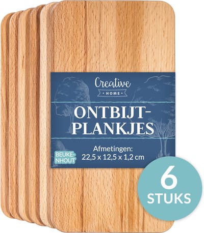 Creative Home 6 x Houten Snijplank Geolied | 22,5x12,5x1,2 cm | Natuurlijk Beukenhout | Omkeerbaar | Ideaal voor Elk Huis en Keuken