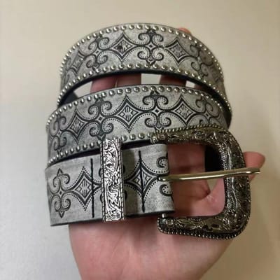 Belt Men's New Vintage Rivet Western Belt Fashion Belt 115cm grijs