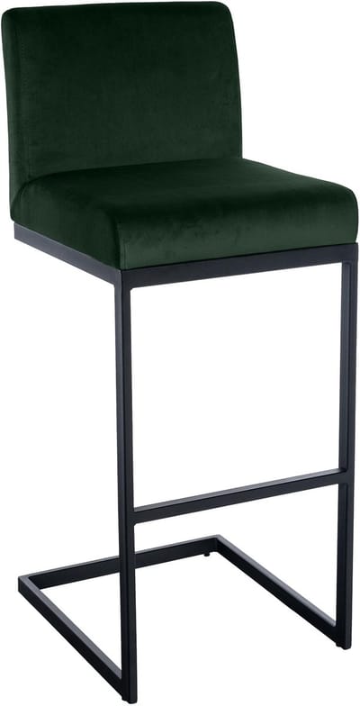CLP Hopewell Barkruk - met rugleuning - met voetensteun - met zwart metalen frame - Fluweel - Velvet - groen