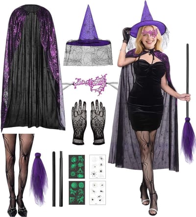 Vrouwelijk Halloween Kostuum met Hoed voor Heksen - Perfect voor Carnaval en Cosplay Feesten