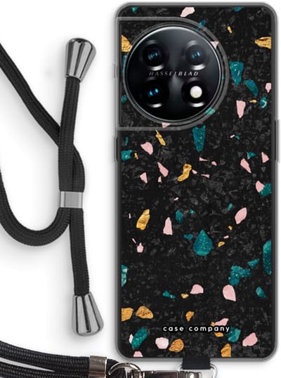Case Company® - Hoesje met koord geschikt voor OnePlus 11 hoesje met Koord - Terrazzo N°10 - Telefoonhoesje met Zwart Koord - Bescherming aan alle Kanten en Over de Schermrand