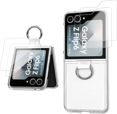 Geschikt voor Samsung Galaxy Z Flip 6 / Flip 7 FE - Hoesje + 2x Screenprotector – Gehard Glas Cover + Shock Proof Case – Extreme Shock Case – Ring Houder