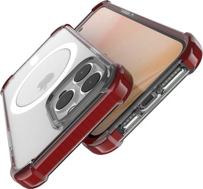 Premium Magnetische Siliconen Back Cover met Schokbescherming – Geschikt voor iPhone 15 Pro – Transparant met Gekleurde Randen – Met Verhoogde Camerarand & MagSafe Ondersteuning – Anti-Yellow Hoesje - Transparant/Bordeauxrood
