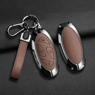 5 7 Knoppen Zinklegering + Leer Auto Sleutelhoesje Cover Voor Hyundai Kona Ev Grandeur Gn7 Ioniq 6 Afstandsbediening Sleutel Beschermhoes gray