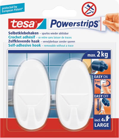 Tesa Powerstrips haken - 4x - ovaal - large - ophangsysteem - Klusbenodigdheden - Huishouden - Verwijderbare haken - Opplak haken 2 stuks