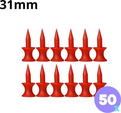 Golf tees - 50 stuks - 31mm - Duurzaam kunststof - Red - Golf accesoires - Golfset - Golftee