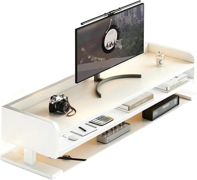 Monitor Verhoger - Bureau Organizer - Bureau Opruimen - Met Opbergplank - 100 cm - Wit