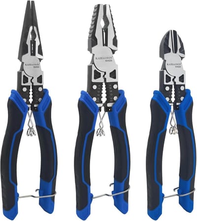 Tangen Set - 8" Naaldneustang, 8" Lijntang, 7" Diagonale Snijder met Draadsnijder, Stripper en Krimper