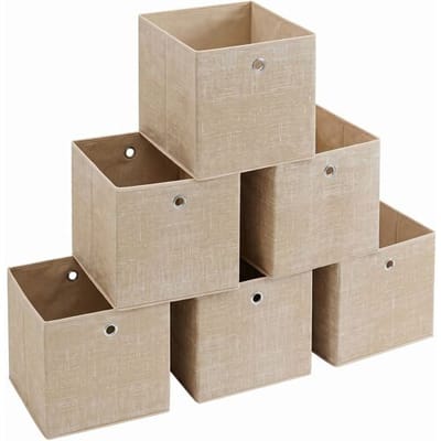 Ochama Opbergkubussen van stof in Lichtkaki – Set van 6 opvouwbare dozen met handvatten, 30 x 30 x 30 cm, perfect voor kubusplanken – non-woven,