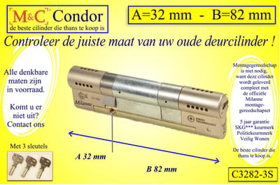M&C Condor - High Security profielcilinder - SKG*** - 32x82 mm - Politiekeurmerk Veilig Wonen  -  inclusief gereedschap montageset