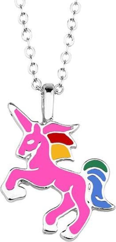 Fako Bijoux® - Kinderketting - Eenhoorn Regenboog Roze - Zilverkleurig