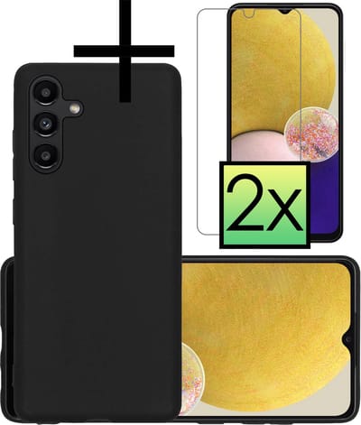 Hoesje - Met 2x Screenprotector - Geschikt voor Samsung Galaxy A13 5G - Sterk & Shockproof - Back Cover - Siliconen Case - Telefoon Hoes - Zwart