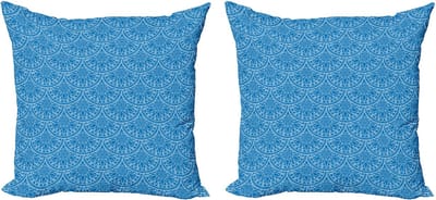 ABAKUHAUS Blauwe Mandala Decoratieve Kussenhoes, Set van 2, Modern Accent Dubbelzijdige Digitale Print, 40x40 cm, Zeeblauw Wit