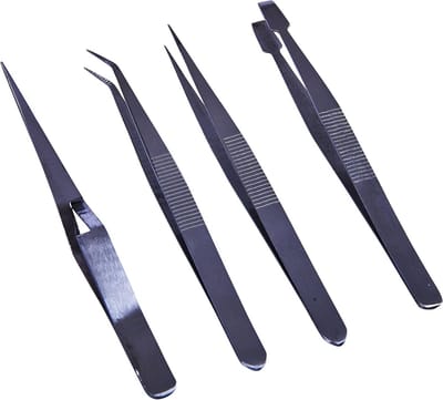 Pincetset 4-delig voor knutselen en sieradenreparaties - schuin en gebogen pincetten