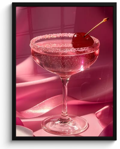 Poster in lijst - Fotolijst 50x70 cm - Posters - Cocktail - Pink - Luxe - Posterlijst zwart - Decoratie - Wanddecoratie woonkamer - Muurdecoratie slaapkamer
