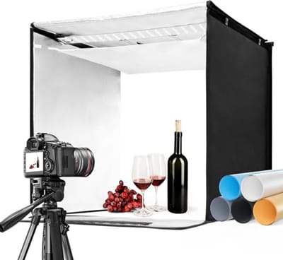 Dimbare Fotobox met 5 Achtergronden en 3 Lichtkleuren voor Productfotografie