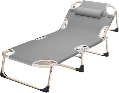 Vouwbed - Kampeerbed - Buiten slapen - Verstelbare rugleuning - 180x62x29cm - Grijs
