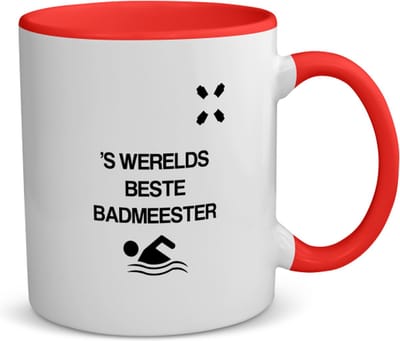 Akyol - badmeester koffiemok - theemok - rood - Badmeester - badmeesters - 's werelds beste badmeester - zwemmen - zwemdiploma - cadeau - kado - gift - geschenk - vaderdag - lifeguard - 350 ML inhoud