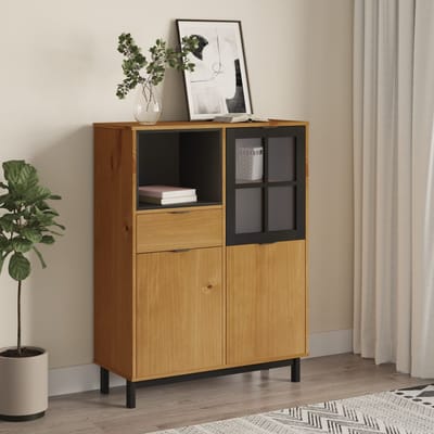 vidaXL - Hoge - kast - met - glazen - deur - FLAM - 92x40x122,5 - cm - grenenhout